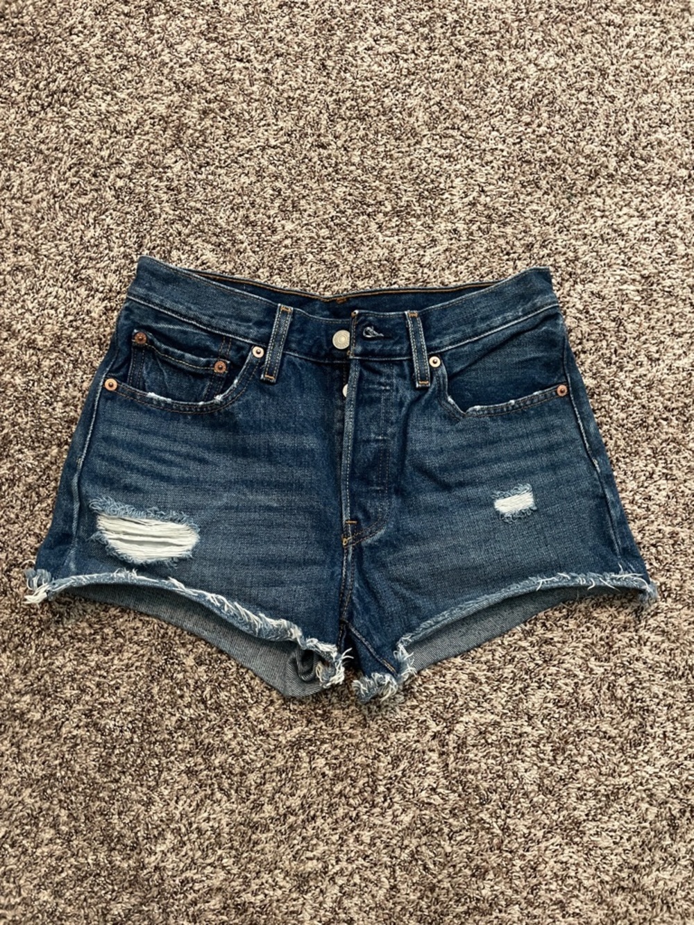Levi's Dark Blue Distressed Denim Cutoff Shorts